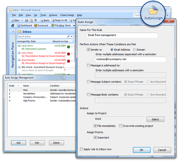 Create rules to automatically organize Outlook email