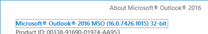 Outlook 2016 About screen