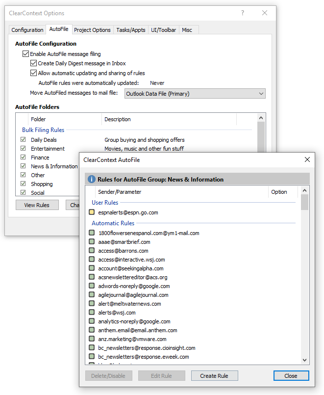 Autofile Options