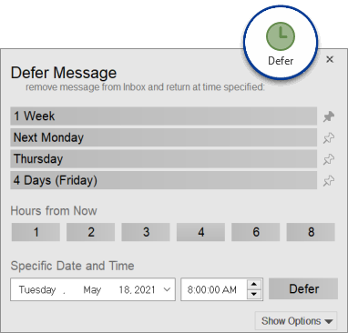 Defer Outlook Email